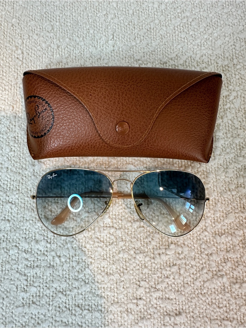 Ray-Ban Gold Frame Blue Gradient Aviator Sunglasses with Brown Case